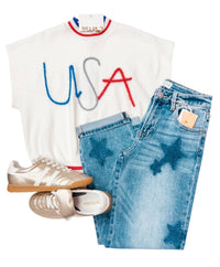 Ee:Some - Women's Usa Letter Ss Sweater