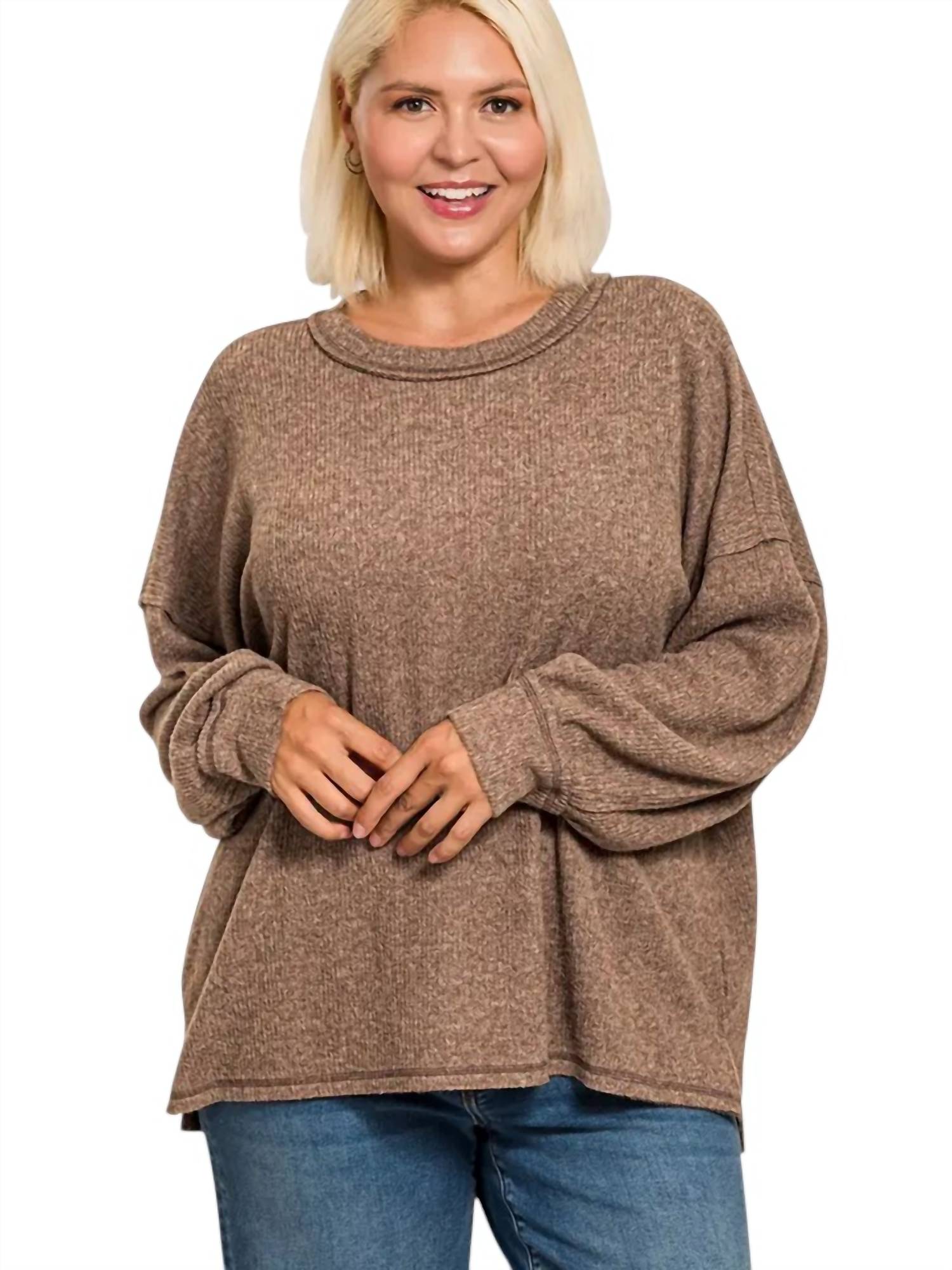 Zenana - Ribbed V Neck Sweater