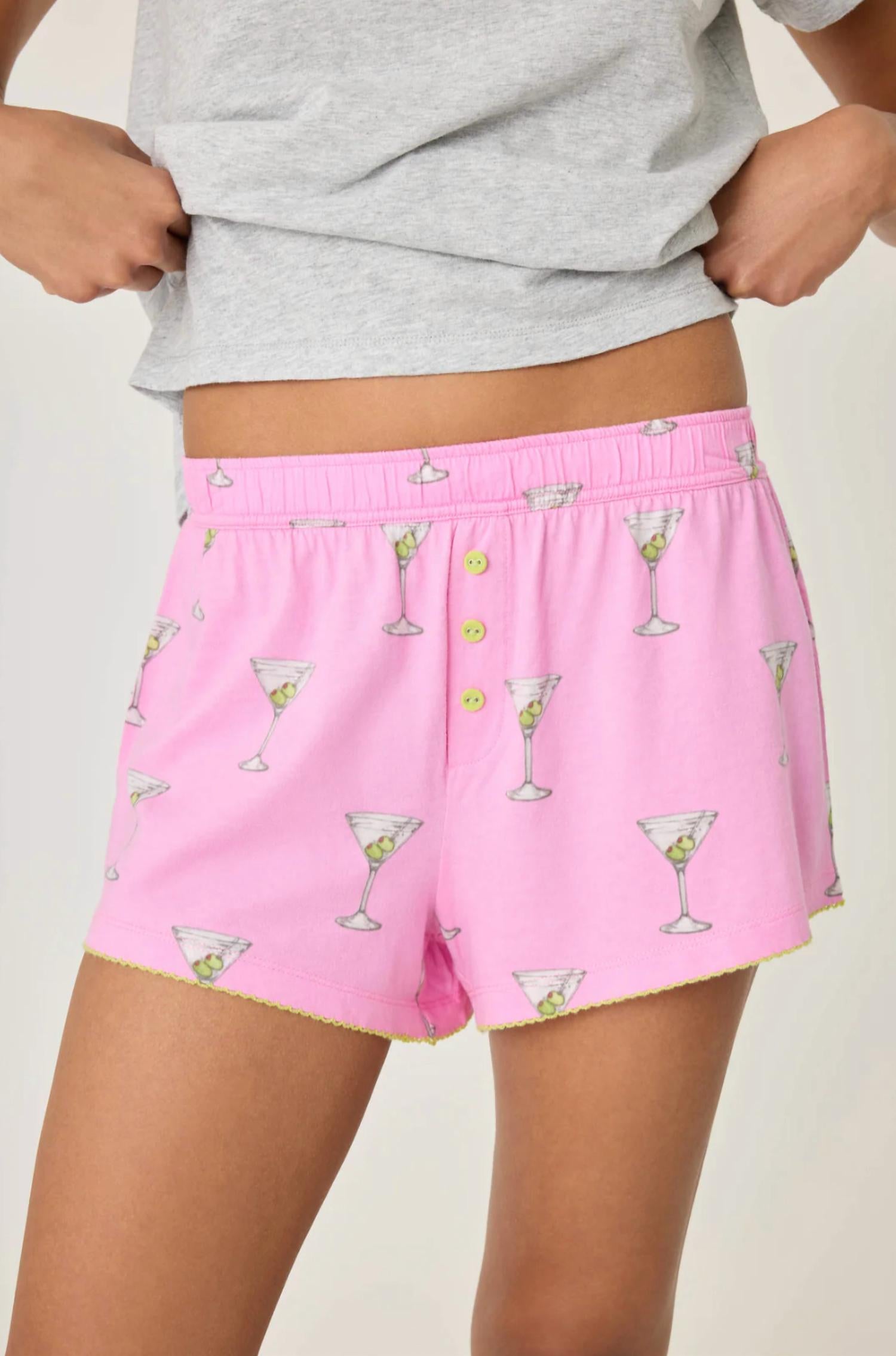 PJ Salvage Martini Print Pajama Short in pink - women's shorts