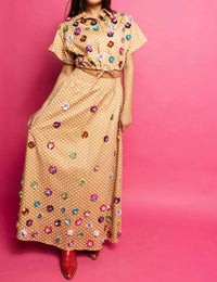 Queen Of Sparkles - Polka Dot Sequin Flower Cotton Button Up Top