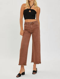 RISEN High Rise Crop Wide Leg Pants in espresso - women's pants - view 5