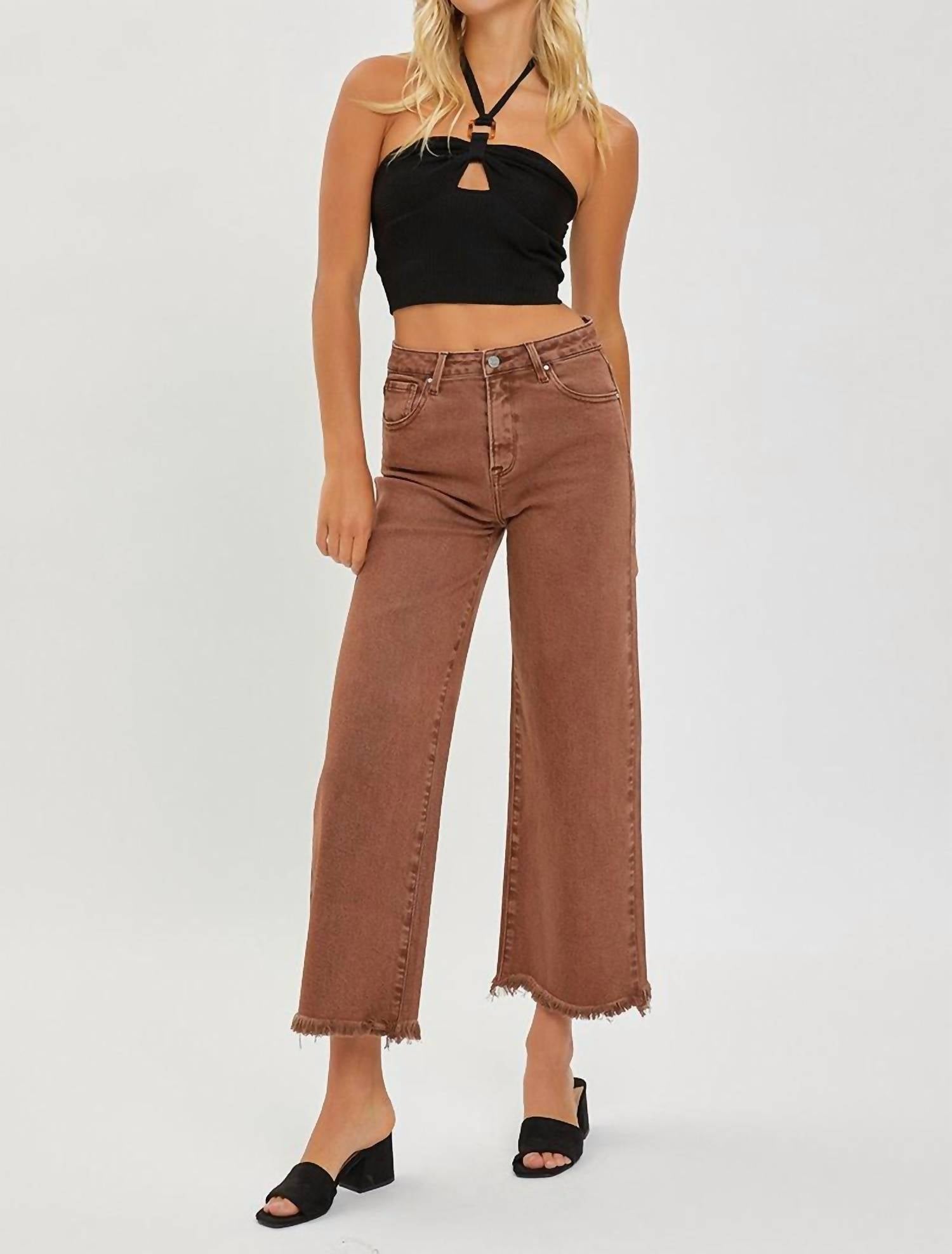 RISEN High Rise Crop Wide Leg Pants in espresso - women's pants - view 5