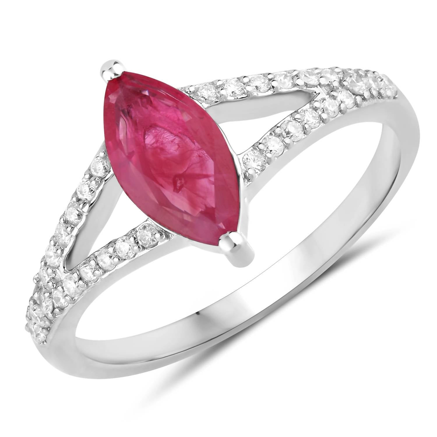 Diana M Jewels Women's Marquise Natural Ruby Fashion Ring (1.58 Ct) - Classic in 14k white gold - women's jewelry
