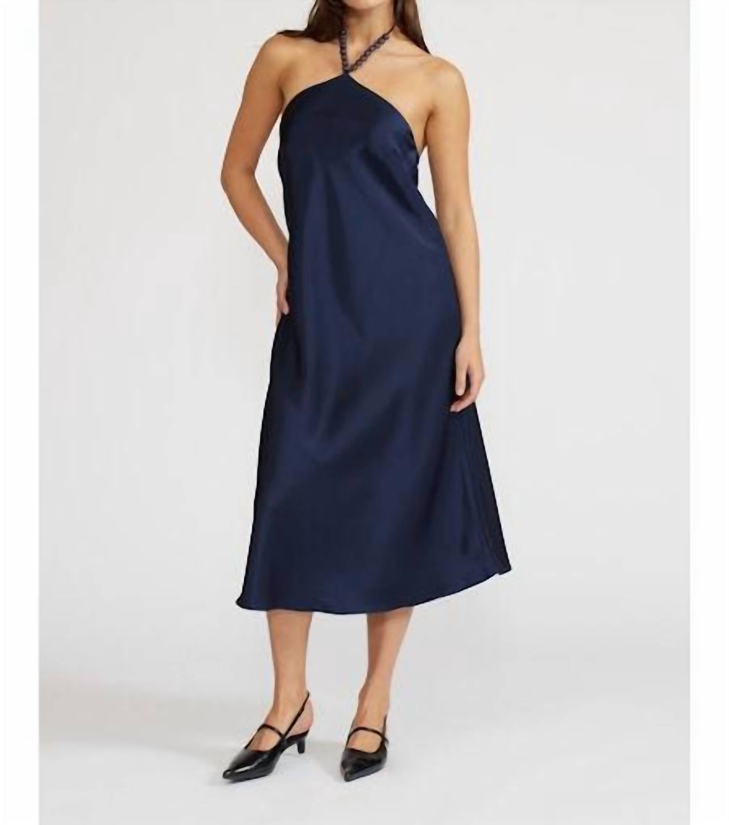 LUCY PARIS Peggy Halter Neck Dress in blue - women's dress
