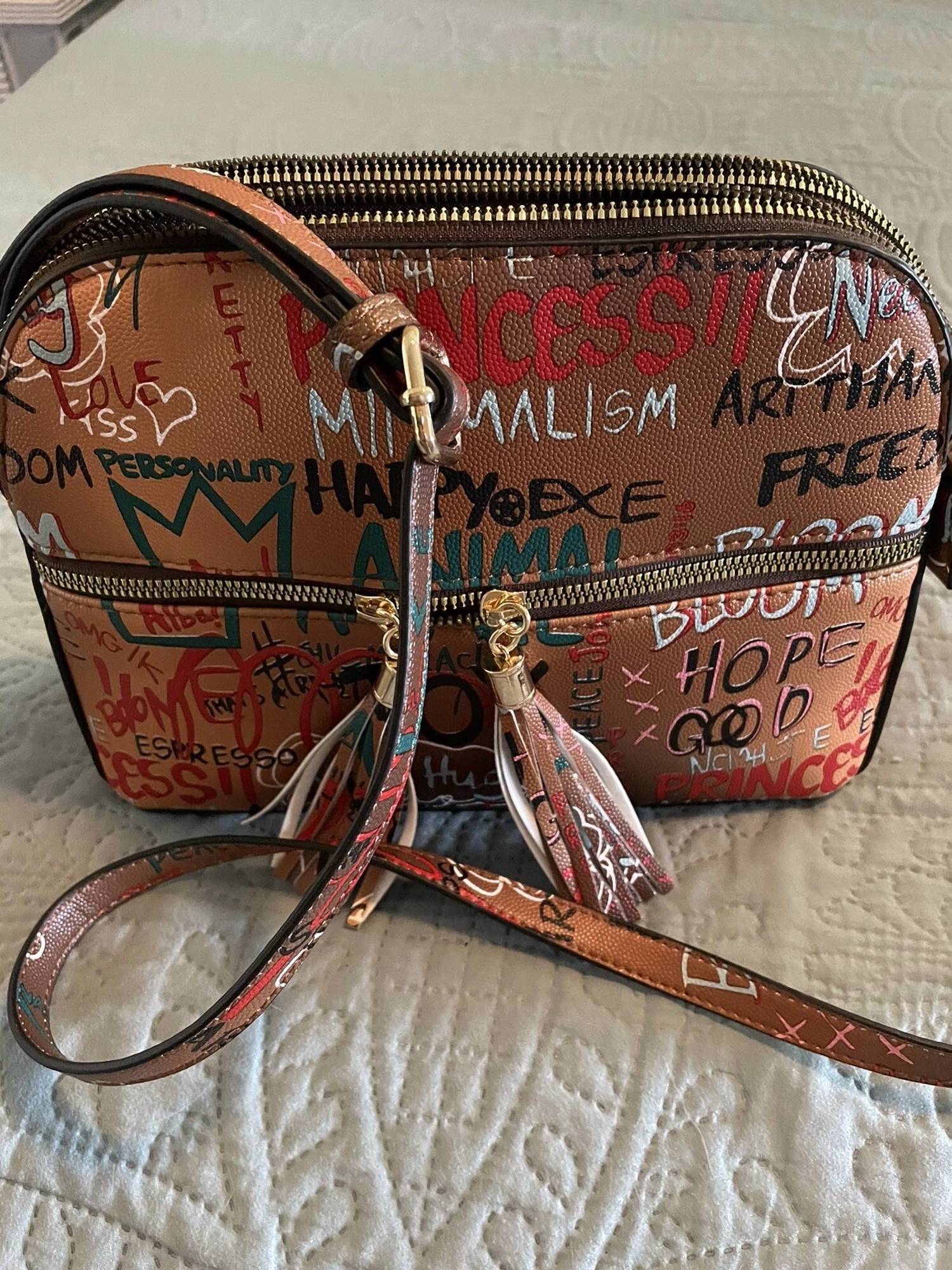 ALBA HANDBAG Women's Graffiti Mid Bag in tan - women's bag - alternate view