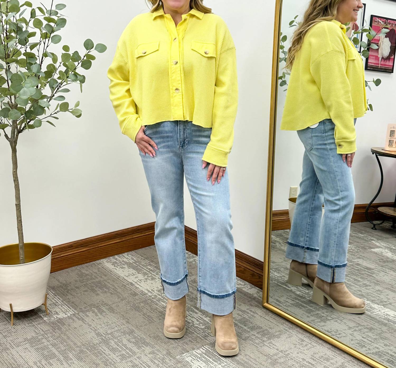 Mittoshop - Waffle Knit Cropped Shacket
