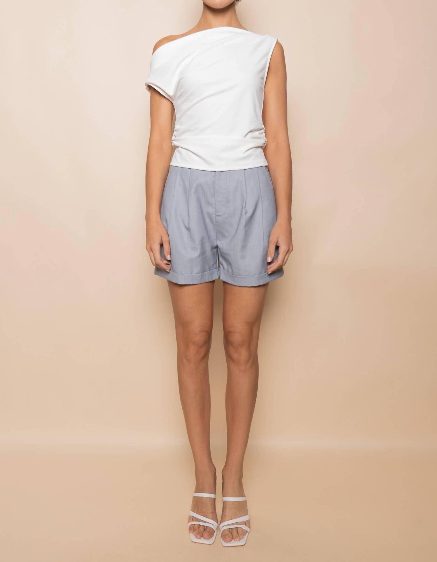Fore Collection Soft Drape One Shoulder Top in white - women's t-shirt - view 7
