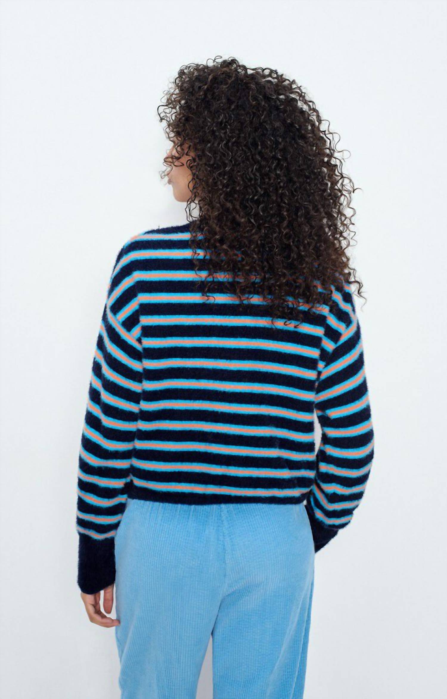 American Vintage Pluzy Cardigan in blue vitamin stripes - women's cardigan - alternate view