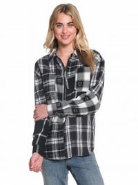 Tru Luxe - Half Zip Front Mixed Plaid Shirt