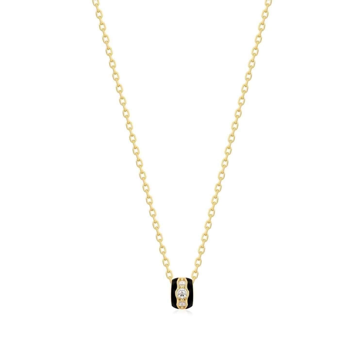 Eklexic - Women's Black Enamel & Cz Channel Rondelle Necklace