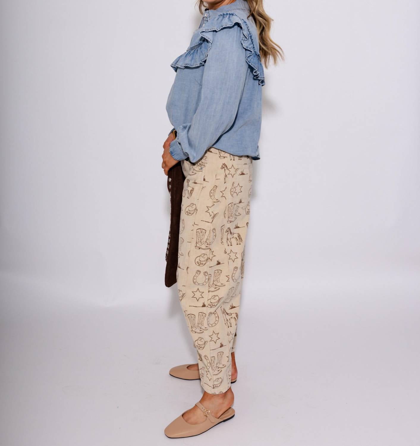 Ee:Some - Snow Washed Denim Ruffle Top