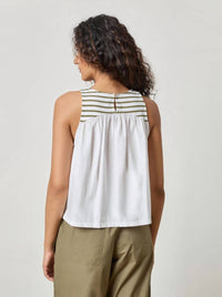 Lilla P Mixed Media Tank Top in kelp stripe - women's tank top - detail view