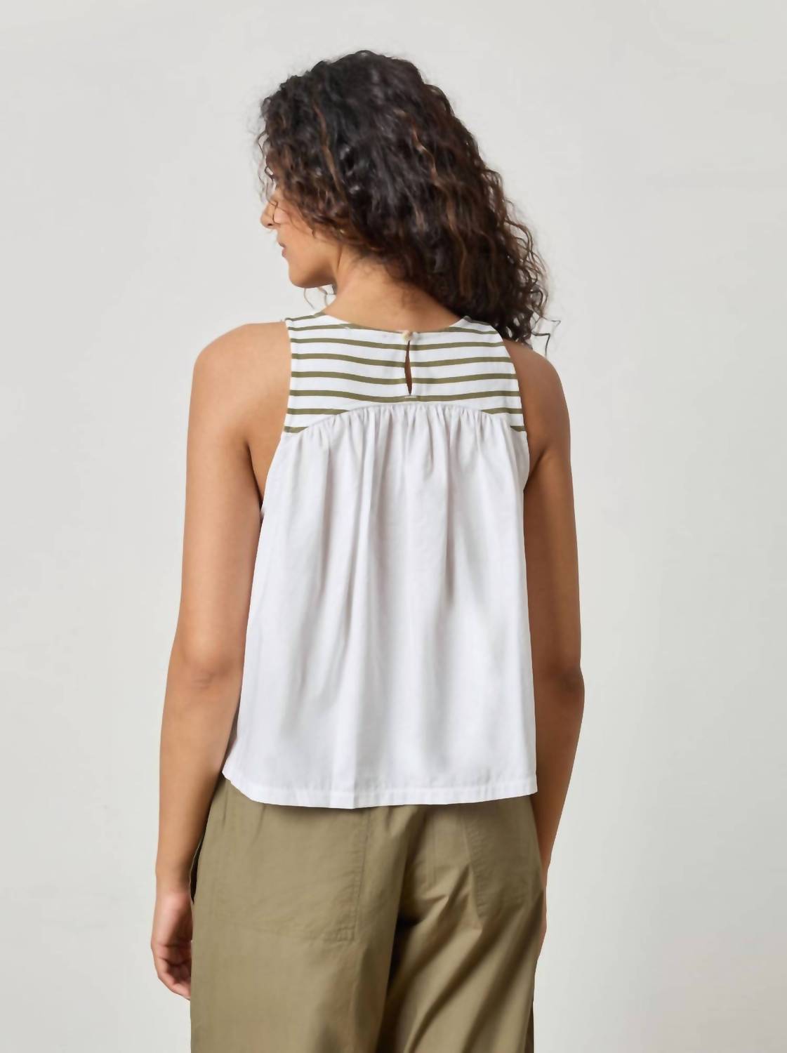 Lilla P Mixed Media Tank Top in kelp stripe - women's tank top - detail view