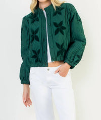 THML Velvet Flower Detail Quilted Jacket in green - women's jacket