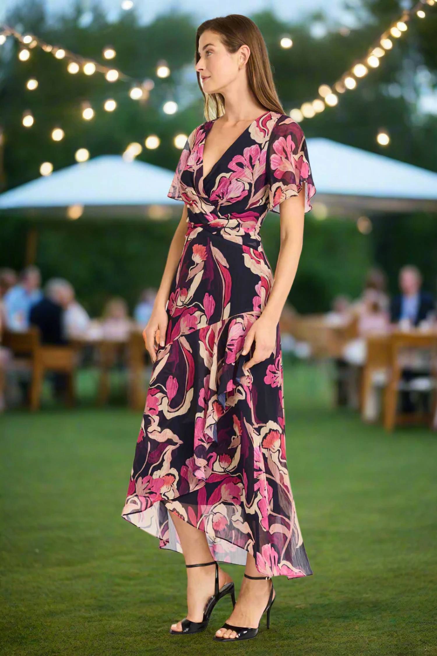 Maggy London - Flutter Sleeve High-low Midi Dress