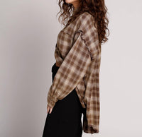 PROMESA Raw Energy Flannel Button Up Shirt in brown - women's long sleeve top - alternate view