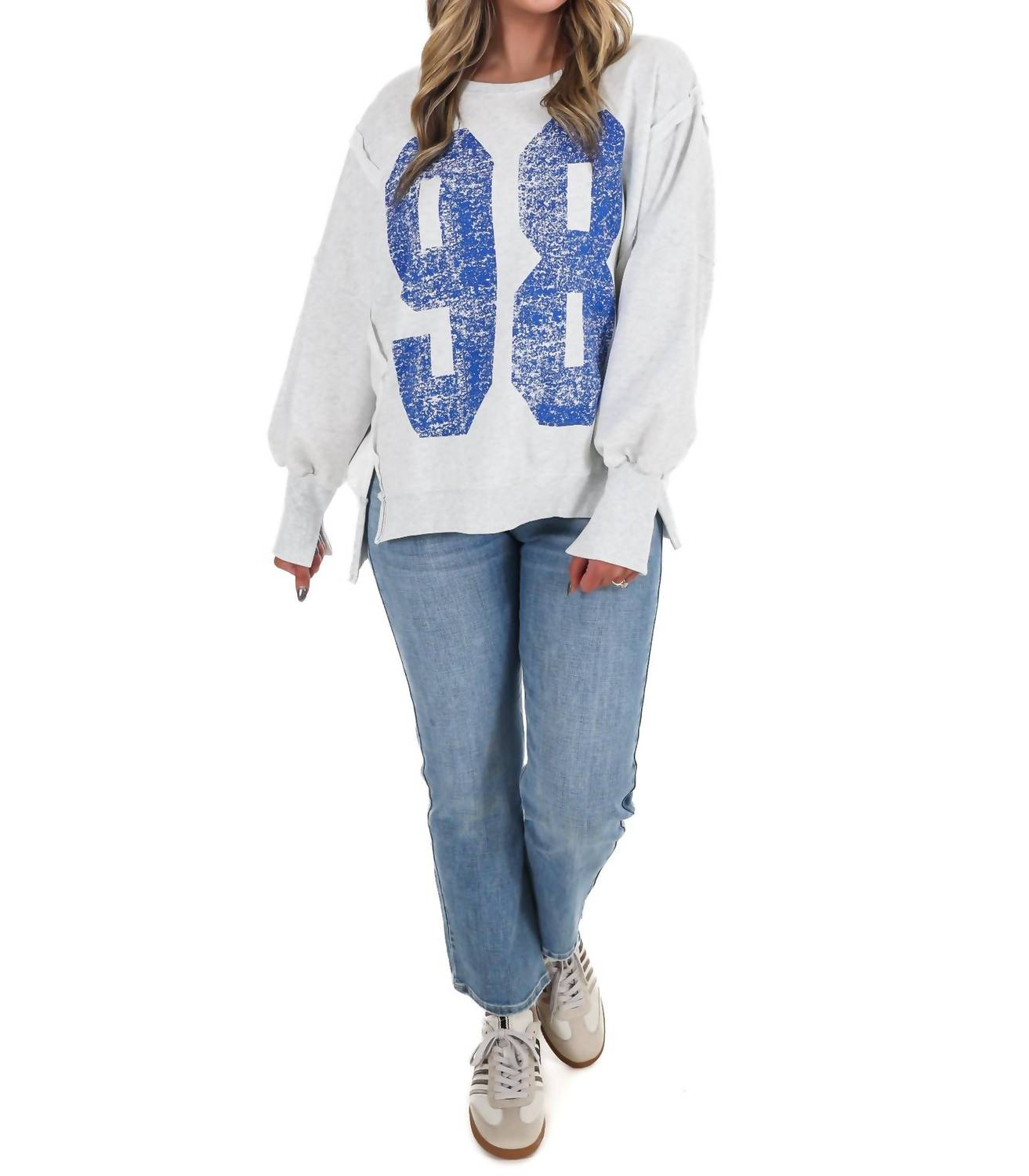 Ee:Some - Faded Varsity Print Pullover Top