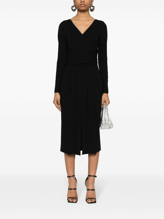 Alberta Ferretti - V Neck Crepe Cady Long Sleeve Midi Dress