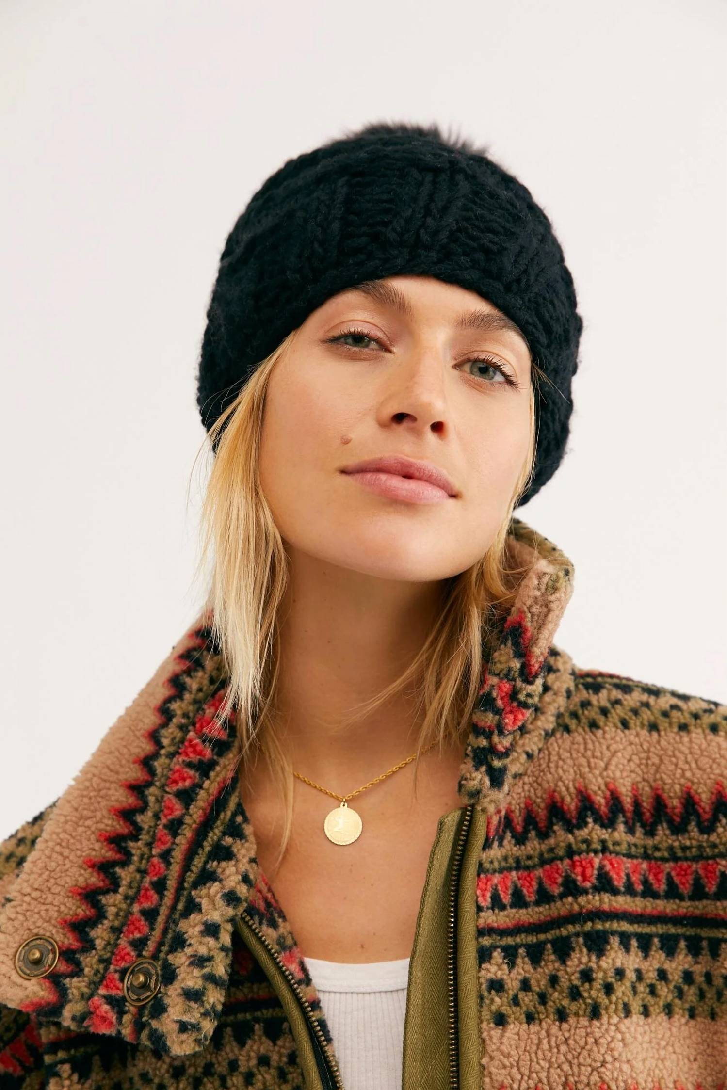 Free People High Line Pom Beanie in black - women's hat - alternate view