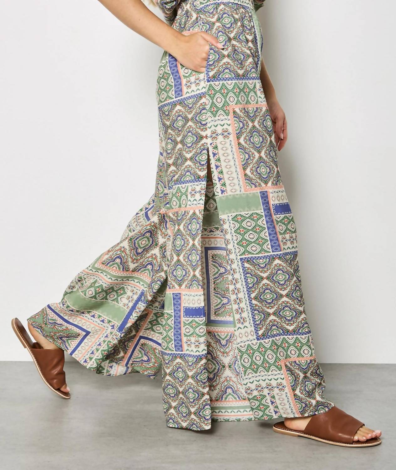 Apricot - Folk Patchwork Wide Leg Trousers