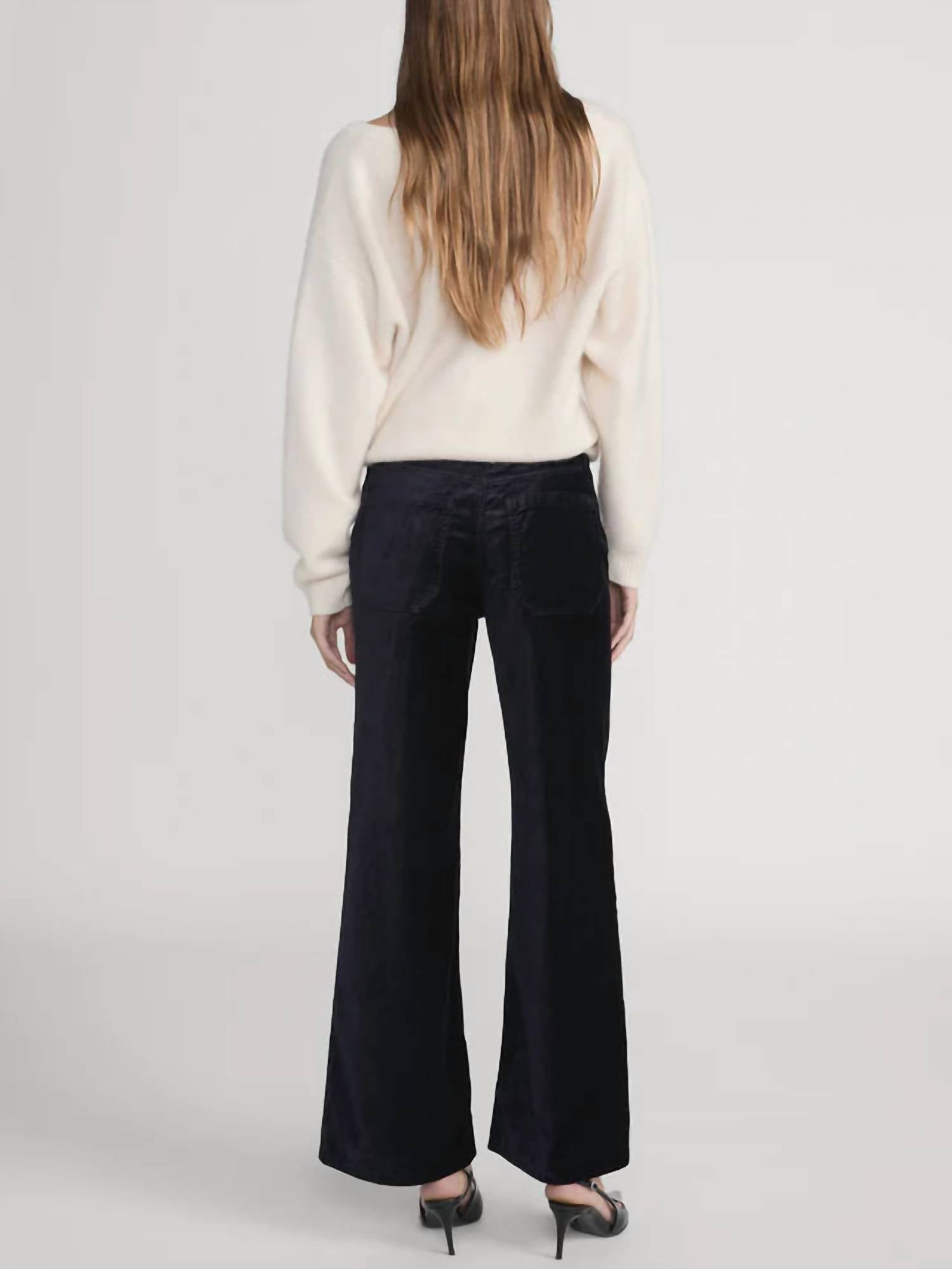 FRAME Le Slim Palazzo Modernist Pocket Pant in navy velvet - women's pants - alternate view