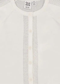 Deux par Deux Girl's Knit Cardigan in off white - kids' long sleeve top - detail view