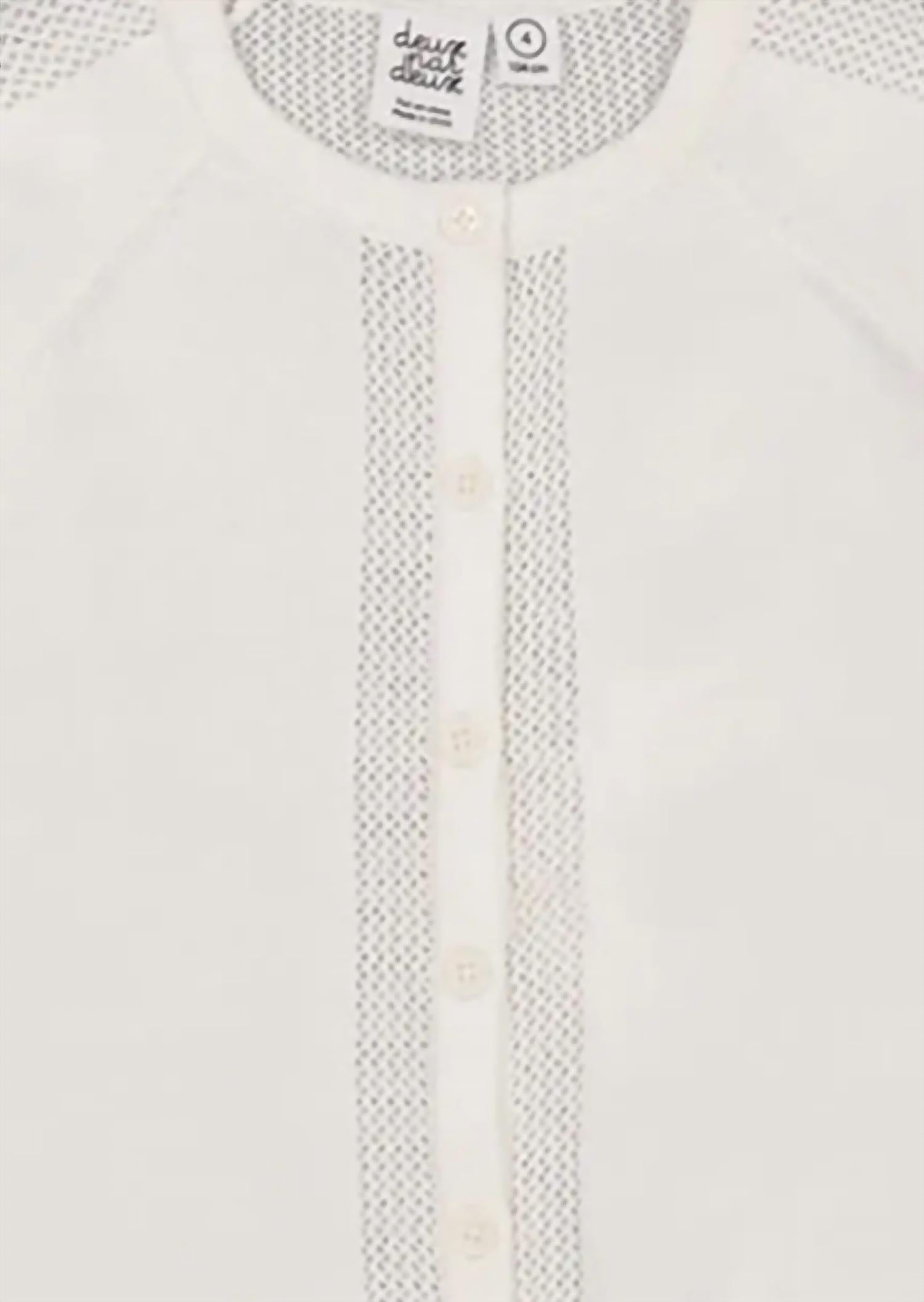 Deux par Deux Girl's Knit Cardigan in off white - kids' long sleeve top - detail view
