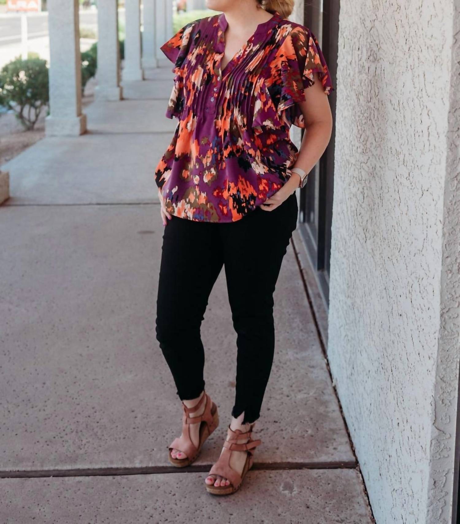 Entro - Plum Ruffle Sleeve Blouse