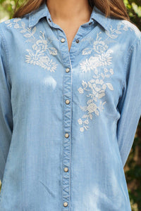 Paparazzi - Tencel Embroidered Long Sleeve Shirt