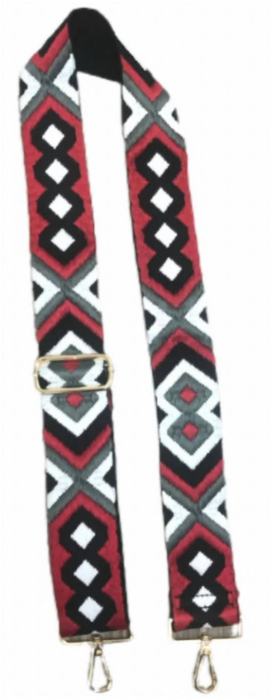 Aztec Embroidered Red/Grey/White Strap Silver Hardware