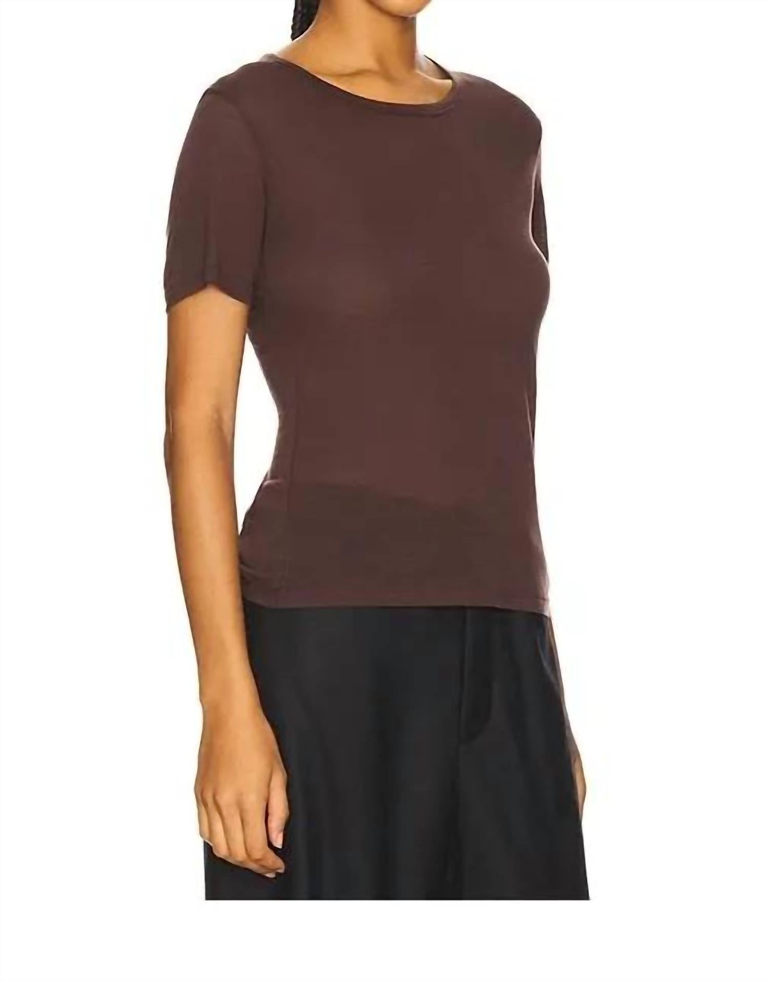 ANINE BING Sylvie Short Sleeve Tee in brown - women's t-shirt - detail view
