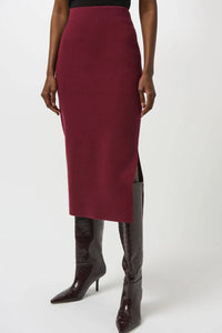 Joseph Ribkoff Sweater Knit Midi Skirt in merlot 1 - women's skirt - detail view