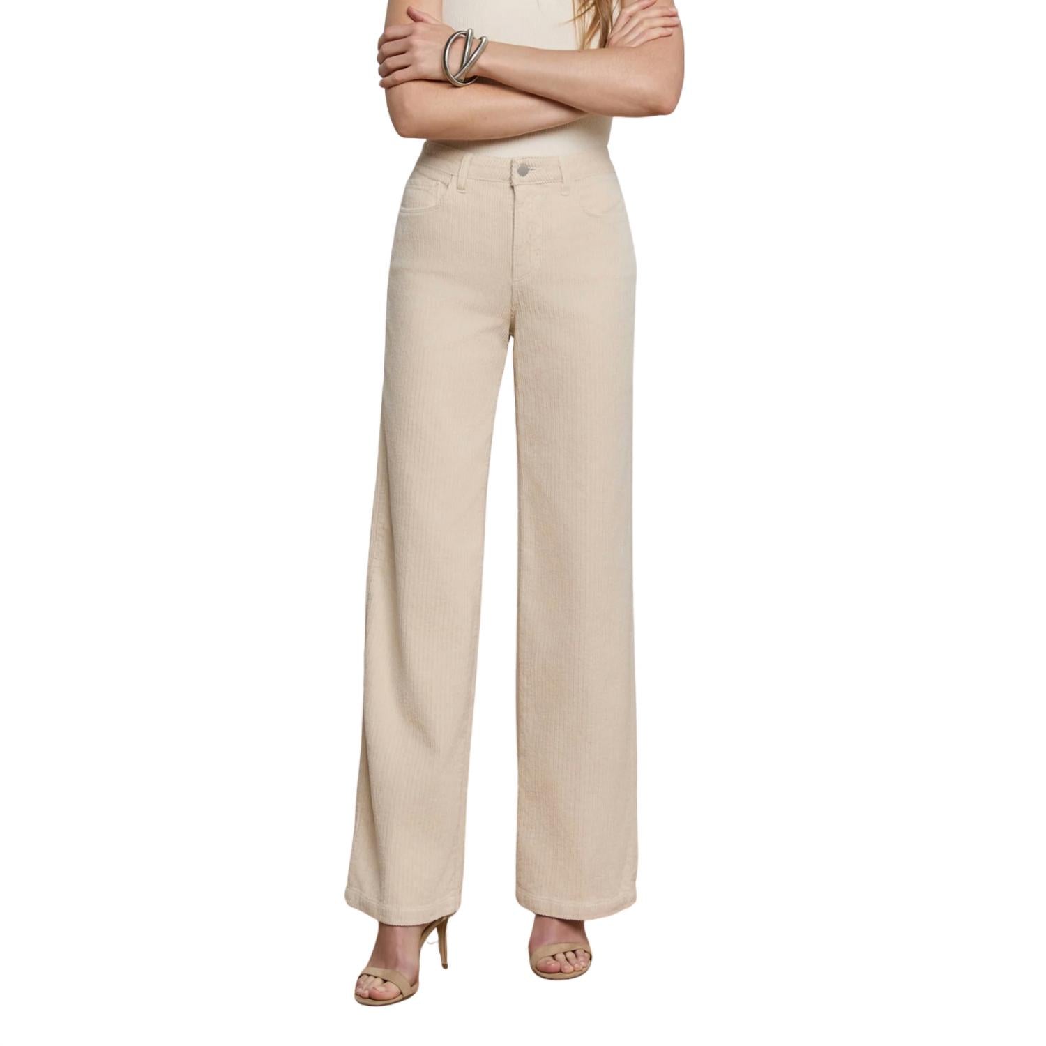 L'Agence Scott High Rise Wide Leg Corduroy Pant in french vanilla - women's jeans - alternate view