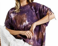 Umgee - Tie Dye Cinched Short Sleeve Top With Side Slits