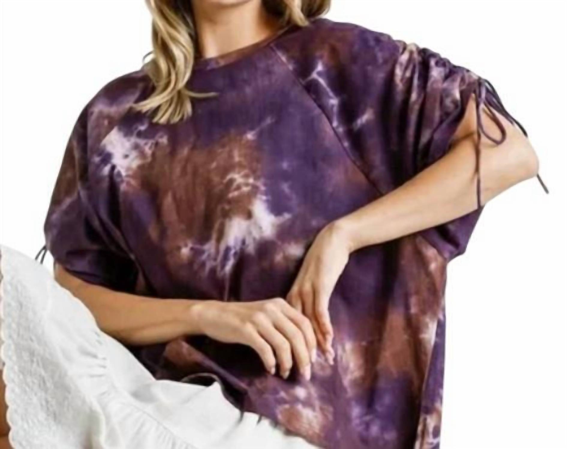 Umgee - Tie Dye Cinched Short Sleeve Top With Side Slits