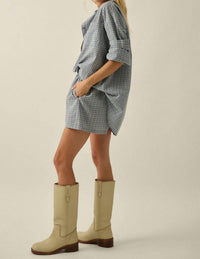 PROMESA Plaid Textured Seersucker Oversize Button-up Pocket Shirt in chambray - women's shirt - view 5