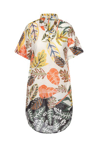 Kikisol - Artisan Leaf With Beading & Embroidered Tunic Top With Pockets