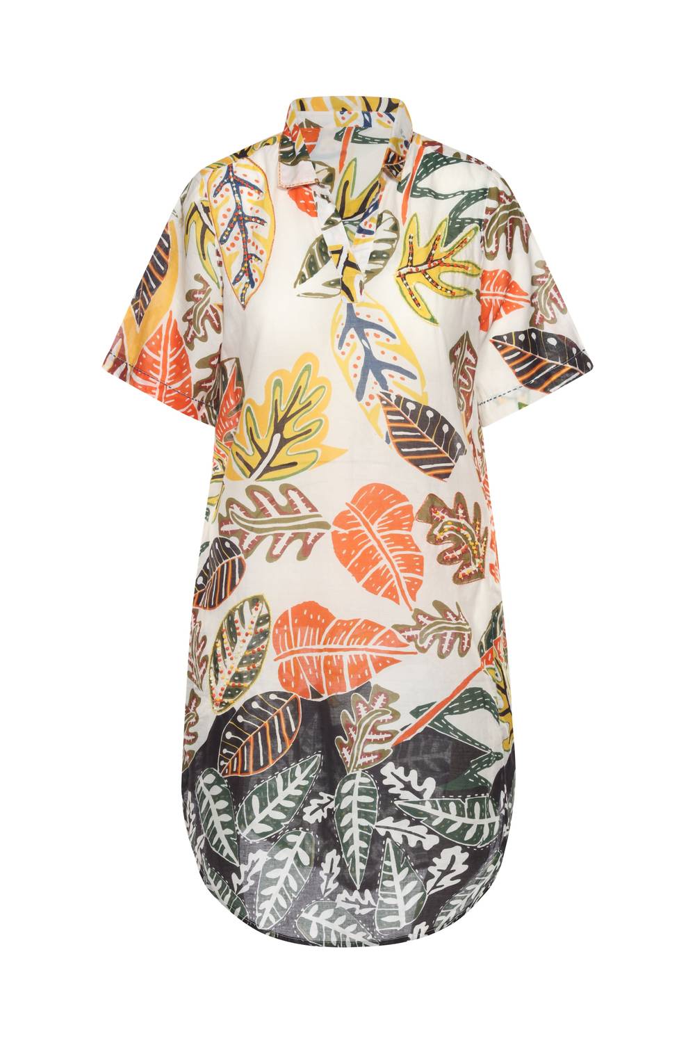 Kikisol - Artisan Leaf With Beading & Embroidered Tunic Top With Pockets