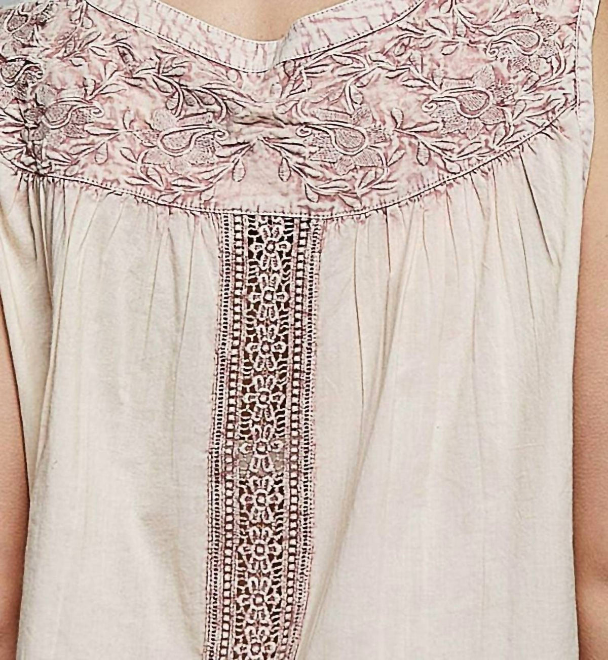 Pol - Sleeveless Crochet Woven Blouse Top