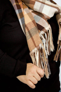 Echo - Patched Plaid Wrap With Fringe
