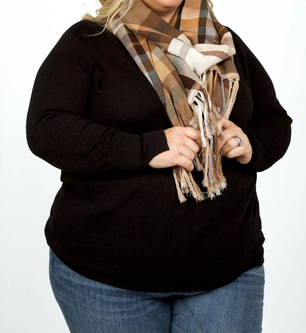 Echo - Patched Plaid Wrap With Fringe