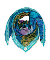 Echo - Women's Two Toucans Square Scarf - accessories - blue - modal