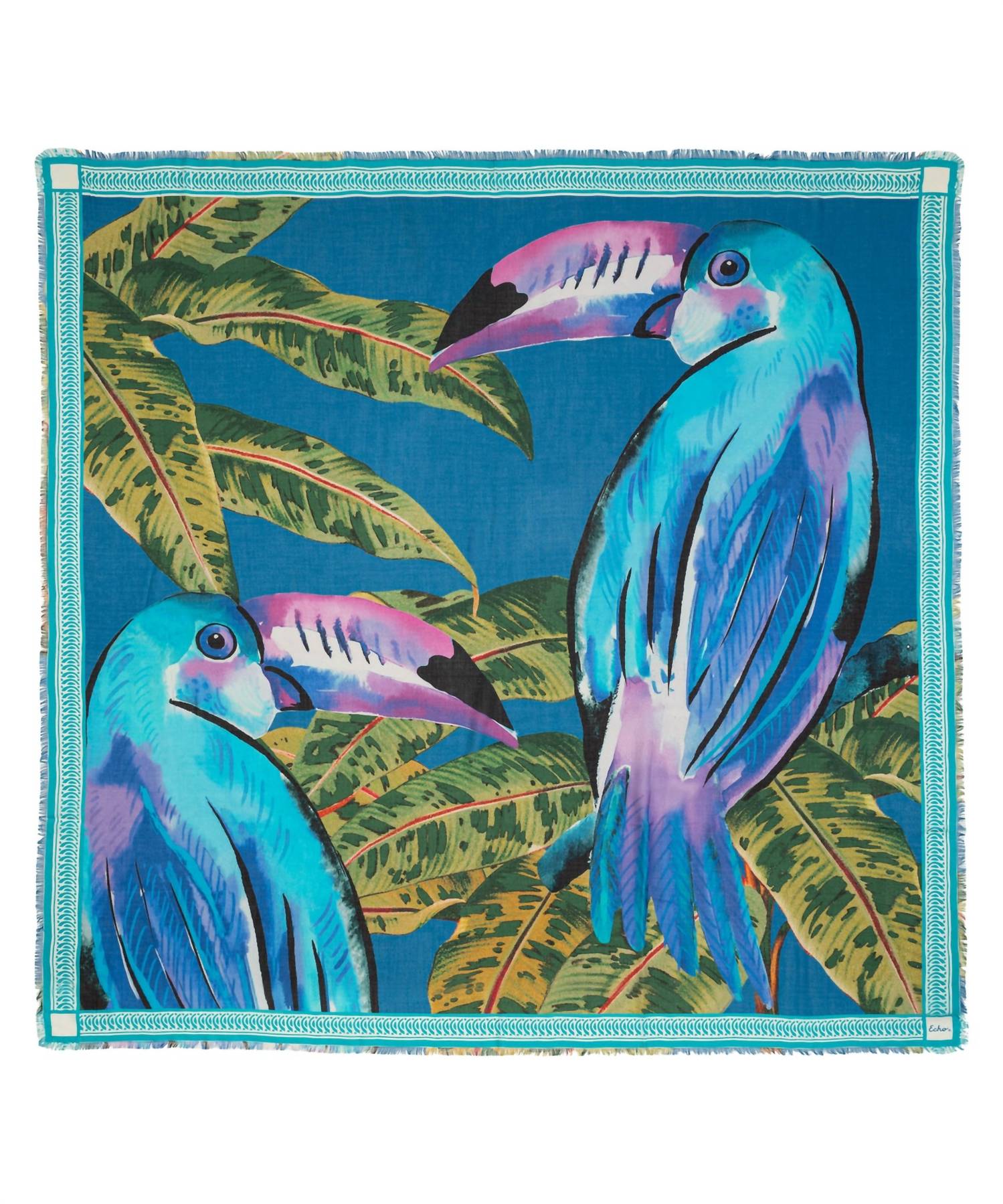 Echo - Women's Two Toucans Square Scarf - accessories - blue - modal