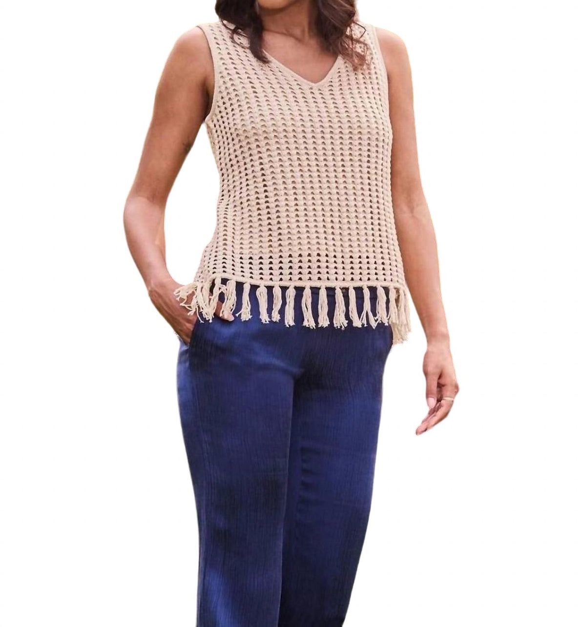 Ecru - FRINGE TANK TOP