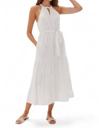 Ecru - HATHAWAY EMBRDERD HALTER DRESS