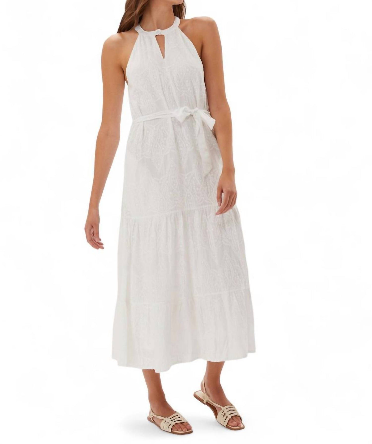 Ecru - HATHAWAY EMBRDERD HALTER DRESS