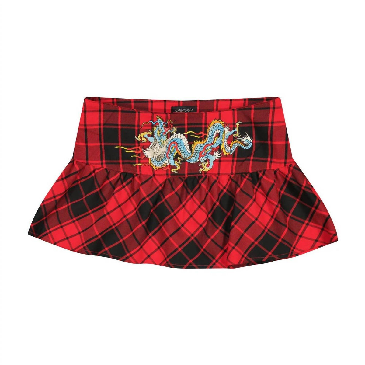 Ed Hardy - Dragon Plaid Flare Miniskirt