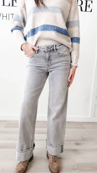 Flying Monkey - Mid Rise Cuffed Wide Leg Jeans