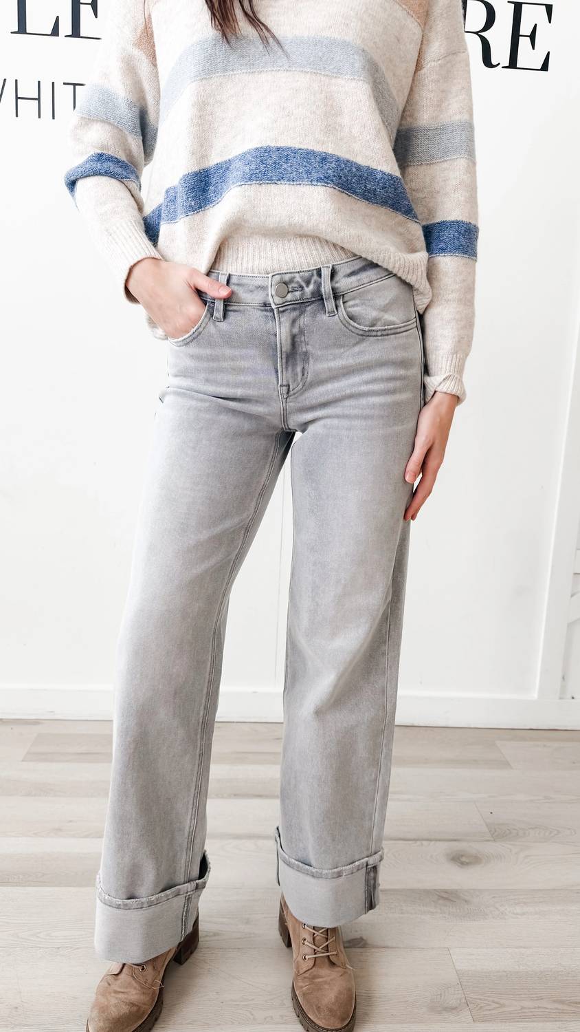 Flying Monkey - Mid Rise Cuffed Wide Leg Jeans