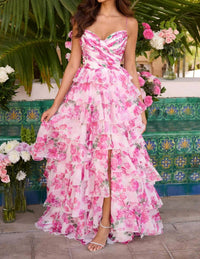 Ava Presley - Floral Print Ruffle Ballgown Dress